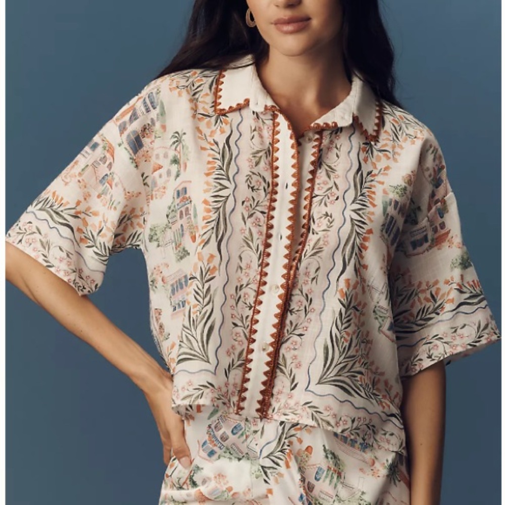 En Saison (Anthropologie) Botanical Print Button Down Shirt - Women